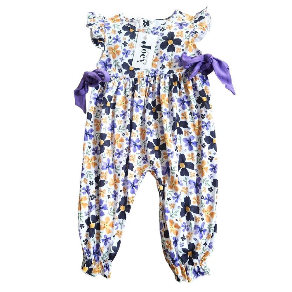 NEW 18-24M Seersucker Joey Fall Floral Ruffle Jumpsuit Purple Flutter Sleeve